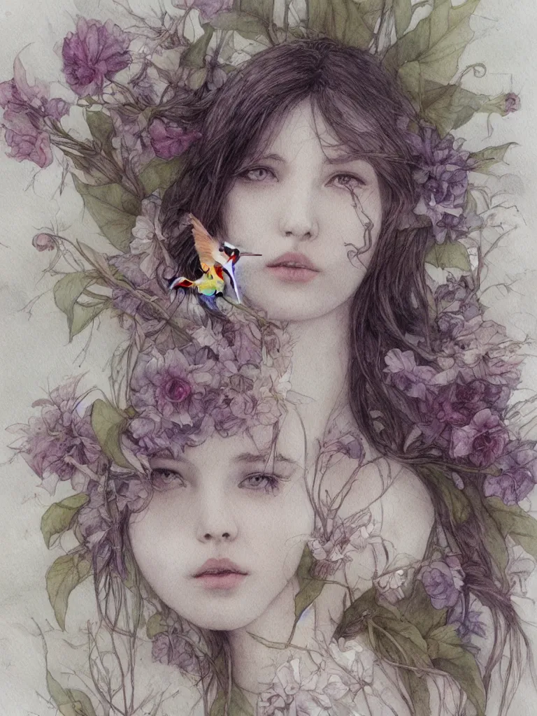 Image similar to study of a flower fairy, illustration, watercolor, alan lee, detailed, pretty, ethereal, realistic, artstation,