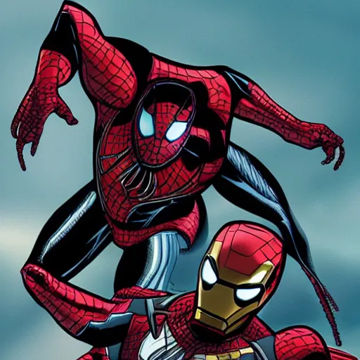 Prompt: iron man except he's venom (spiderman), amazing comic book illustration