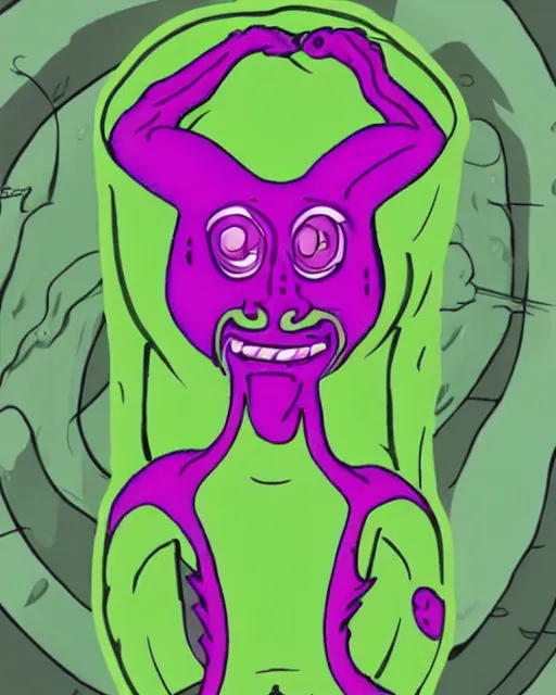 Image similar to Handsome alien monster made of green and purple slime, athletic and smooth