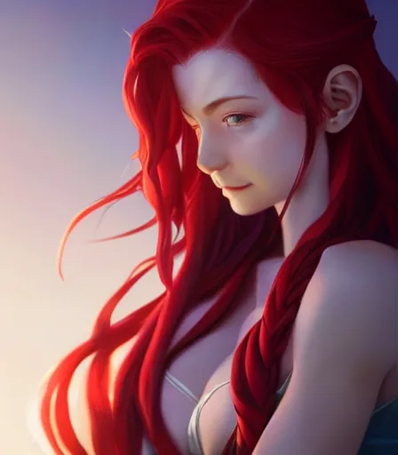 Prompt: beautiful portrait of Rias Gremory, red braided hair, by charlie bowater, ross tran, artgerm, and makoto shinkai, detailed, soft lighting, rendered in octane