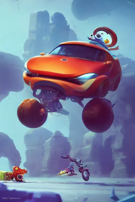 Image similar to a cartoony car, in the style of Rayman origins, michael ancel, Ruan Jia and Mandy Jurgens and Greg Rutkowski, trending on Artstation, award winning, unreal engine, octane render W 1024