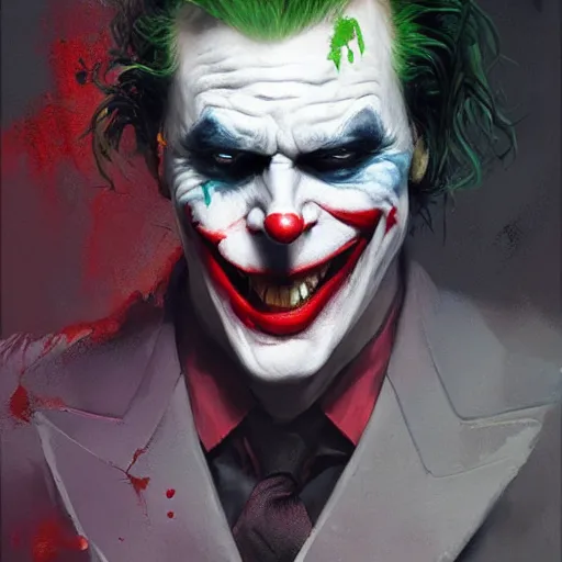 Image similar to joker, crazy face, facepalm, paint by greg rutkowski