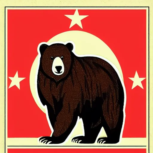 Image similar to a communist brown bear drawn in soviet style