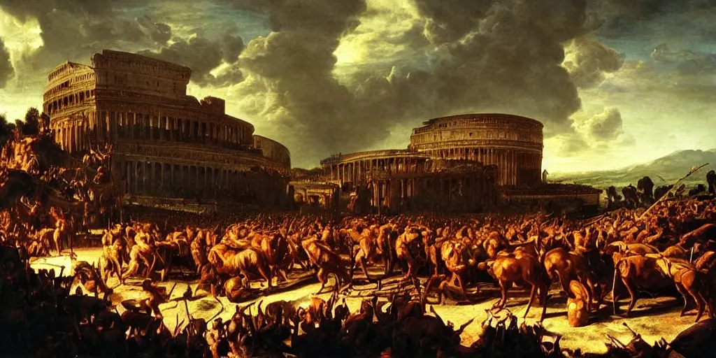 Prompt: Hannibal with his legions in front of Rome, epic lighting, amazing details, beautiful view, oil painting