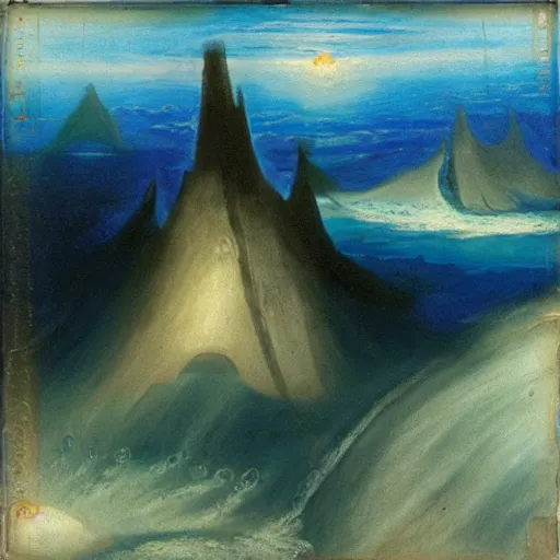 Image similar to nintendo ds in the abyss style of turner painting