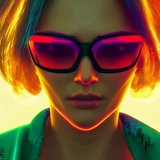 Prompt: A beautiful portrait of the mother of jesus, neon sunglasses!, cyberpunk, photorealistic, realistic, detailed, high definition, 8k, octane, soft light, Masamune Shirow, irwin penn, cinematic shot, artstation