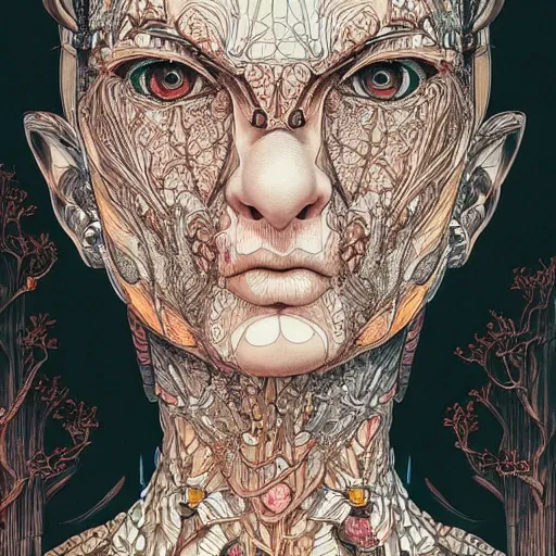 Prompt: beautiful portrait painted in jacek yerka and aykut aydogdu style drawn by vania zouravliov and takato yamamoto, inspired by cyberpunk and ex machina, intricate acrylic gouache painting, high detail, sharp high detail, artstation, manga and anime