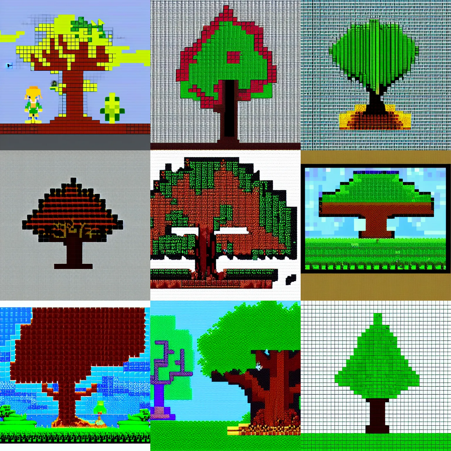 Prompt: vga, pixel art, tree, iso view, legend of zelda