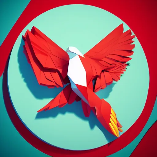 Image similar to low poly, vector, white eagle icon, in a book, red background, cgsociety, artstation, octane render