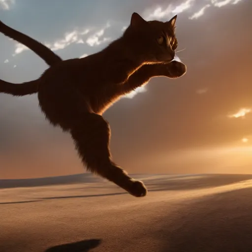 Image similar to Cinematic shot of flying cat, hd, 4k, AAA game, octane render, raytracing, RTX