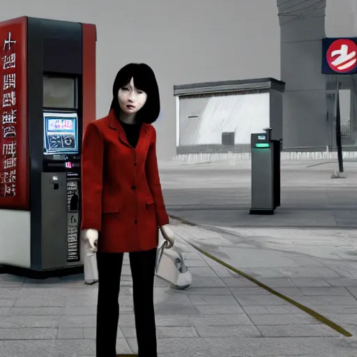 Image similar to a chinese woman at a gas station, video game, 3 d render, source engine, half life 2, portal 2, gmod, portrait, fashion photography, by david bailey, mario testino, davide sorrenti