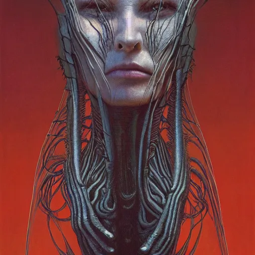 Prompt: the queen of wasp-96b by zdzisław beksiński, dariusz zawadzki, jeffrey smith and h.r. giger, oil on canvas, 8k highly professionally detailed, trending on artstation