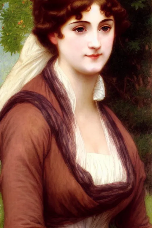 Image similar to jane austen brown hair, painting by rossetti bouguereau, detailed art, artstation