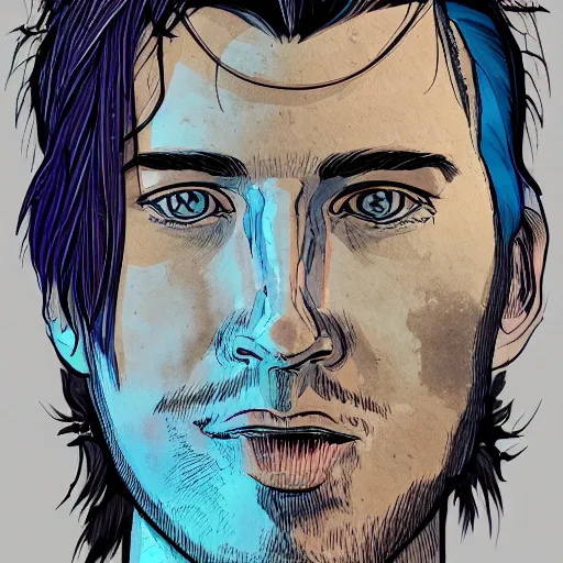 Prompt: illustration of connor mcgreggor, mix of styles, schematic, ghost in the shell color scheme, masterpiece