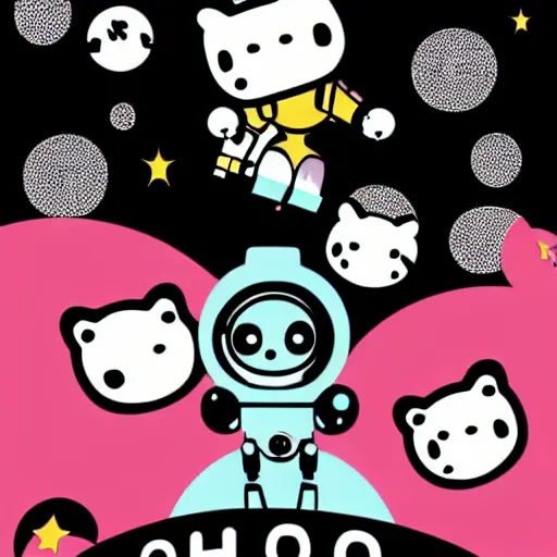 Image similar to criterion collection Poster art for the film Robo Hello Kitty Astro boy goes to Space sticker design vector