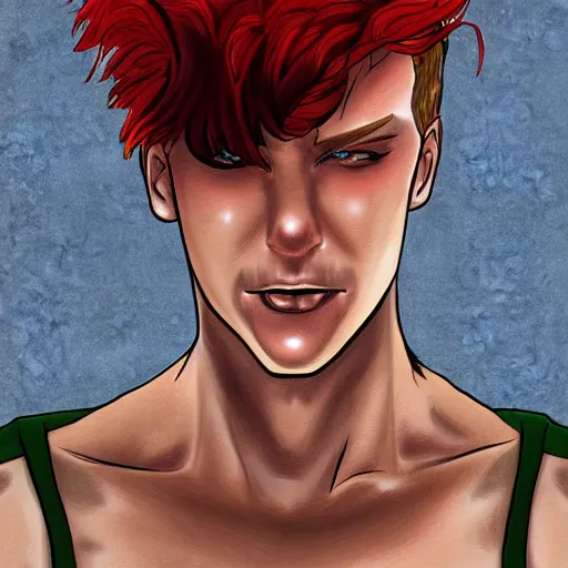 Prompt: drawing of a man with red hair and green eyes digital art clark voorhees deviantart contest winner shock art dc comics digital illustration digital painting