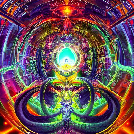 Image similar to cybertronic hindu temple, symmetrical, hannah faith yata, torus energy, salvia droid, ben ridgway