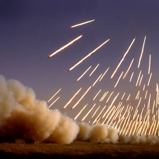 Image similar to hundreds of missiles launching from the american midwest, realistic, photograph by dod