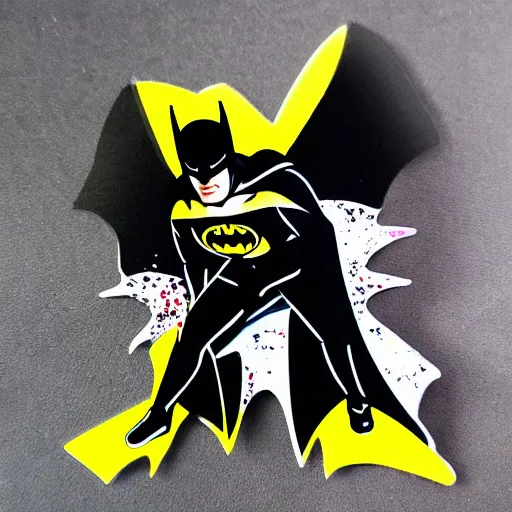 Prompt: die cut sticker, batman breakdancing in techwear splatter paint
