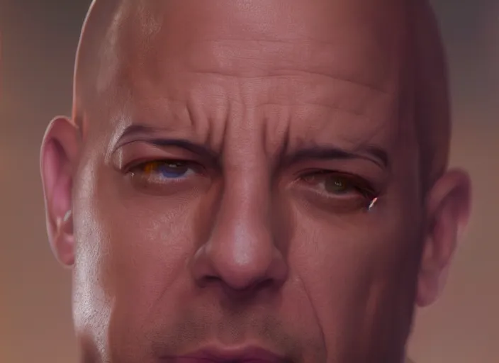 Image similar to vin diesel, optophobia, naturel, hyper detailed, digital art, trending in artstation, cinematic lighting, studio quality, smooth render, unreal engine 5 rendered, octane rendered, art style by klimt and nixeu and ian sprigger and wlop and krenz cushart