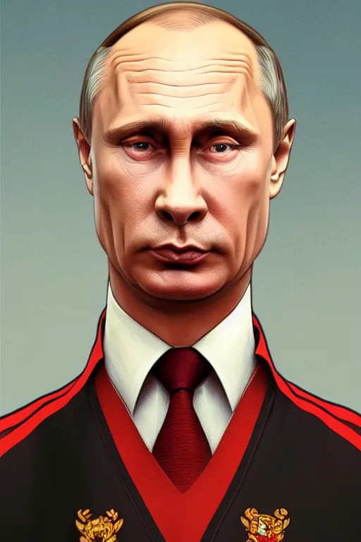 Image similar to vladimir putin as a character from the simpsons, realistic portrait, symmetrical, highly detailed, digital painting, artstation, concept art, smooth, sharp focus, illustration, cinematic lighting, art by artgerm and greg rutkowski and alphonse mucha