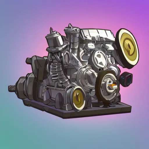 Prompt: car engine concept, comic card style, Hearthstone card, lowpoly