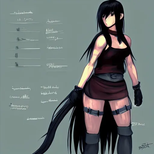 Image similar to concept art of tifa lockhart with extremely long hair