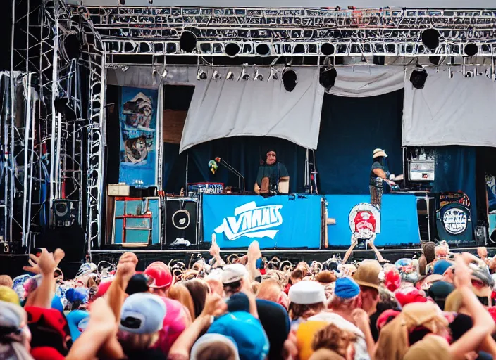 Image similar to photo still of the quaker oats man on stage at vans warped tour!!!!!!!! at age 5 5 years old 5 5 years of age!!!!!!! tossing oatmeal to the crowd, 8 k, 8 5 mm f 1. 8, studio lighting, rim light, right side key light