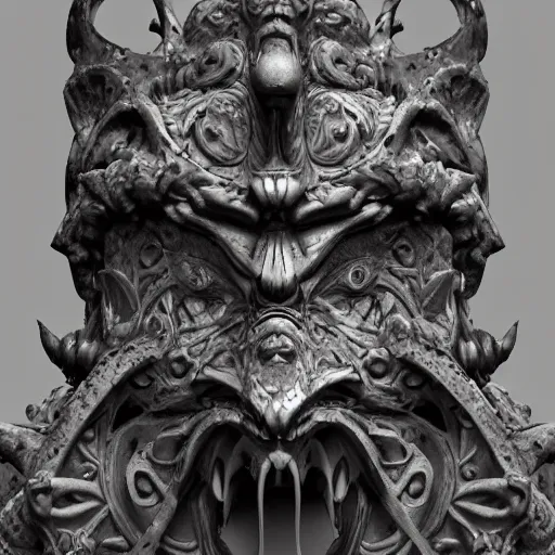 Image similar to an ominous dark ancient mask. hyper - detailed. gothic baroque. symmetric. epic. unreal render.