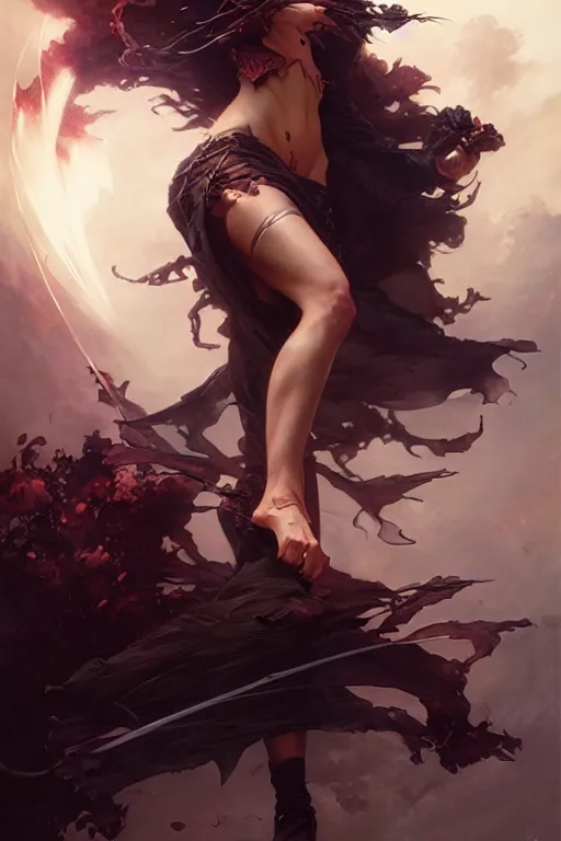 Image similar to powerful attractive female witch by raymond swanland, gaston bussiere, simon bisley, anna podedworna, ayami kojima, greg rutkowski, maxim verehin