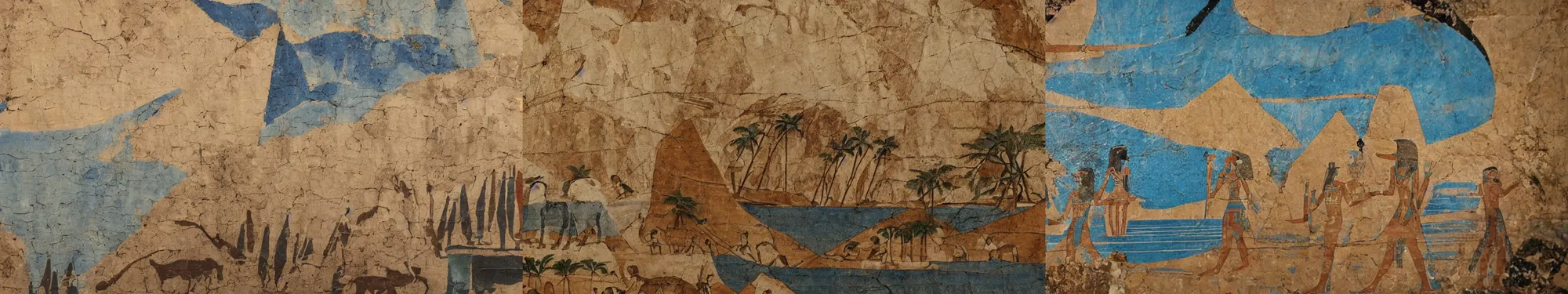 Prompt: lakeside mountains, ancient egyptian mural