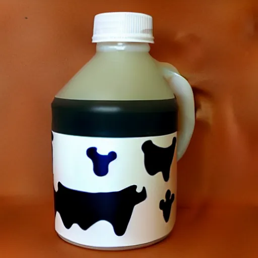 Prompt: cow themed milk liquid