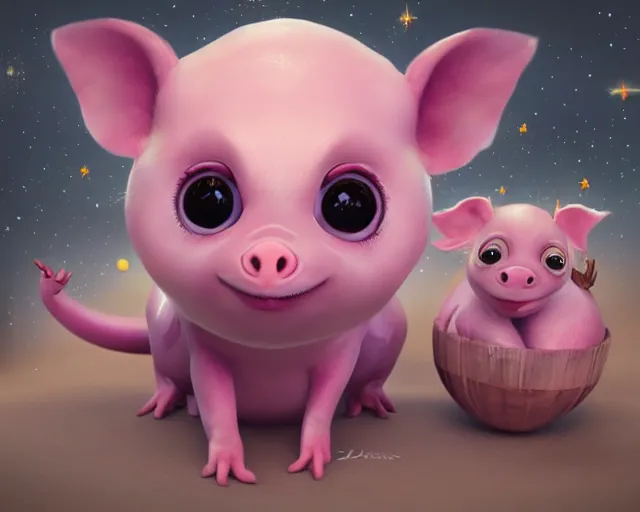 Image similar to 3D Fantasy Cute and adorable space piglet princess, huge adorable eyes, bright stars, Smooth 3D Illustration, soft render, Servando Lupini, Daniil Kudriavtsev, handpaint texture, Blender, 3DCoat