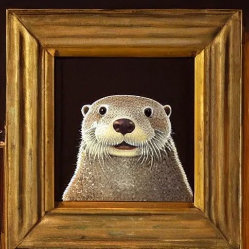 Image similar to anthropomorphic otter in a greek art style sitting in a pool of water, traditional painting, soft lighting, beautiful