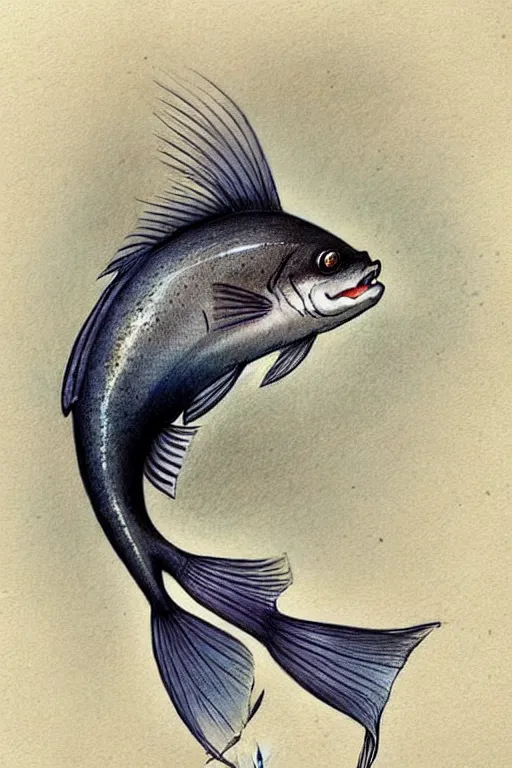Prompt: ( ( ( cartoon fish in tuxedo. muted colors. ) ) ) by jean - baptiste monge!!!!!!!!!!!!!!!!!!!!!!!!!!!