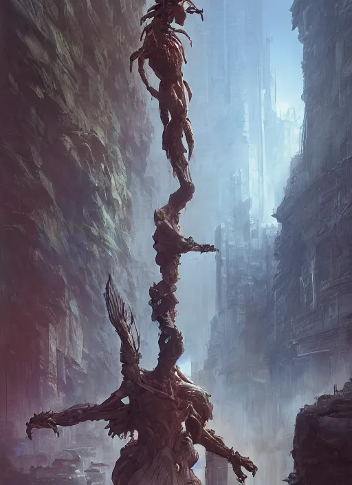 Prompt: ( a human made of rock holding a staff, entering a busy citty, front game card, marvel comics, light, intricate, highly detailed, smooth, artstation, digital illustration by ruan jia and mandy jurgens and artgerm and wayne barlowe and greg rutkowski and zdislav beksinski