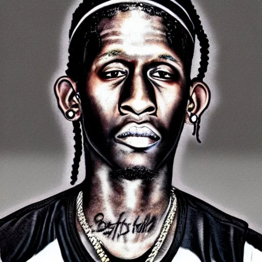 Prompt: Hyper-realistic and extremely uncanny photograph American rapper Young Thug as a creepypasta character-W 910