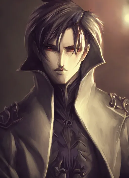 Image similar to detailed beautiful cool male character art depicting a vampire monster, concept art, depth of field, on amino, by sakimichan patreon, wlop, weibo, bcy. net, newgrounds high quality art on artstation.