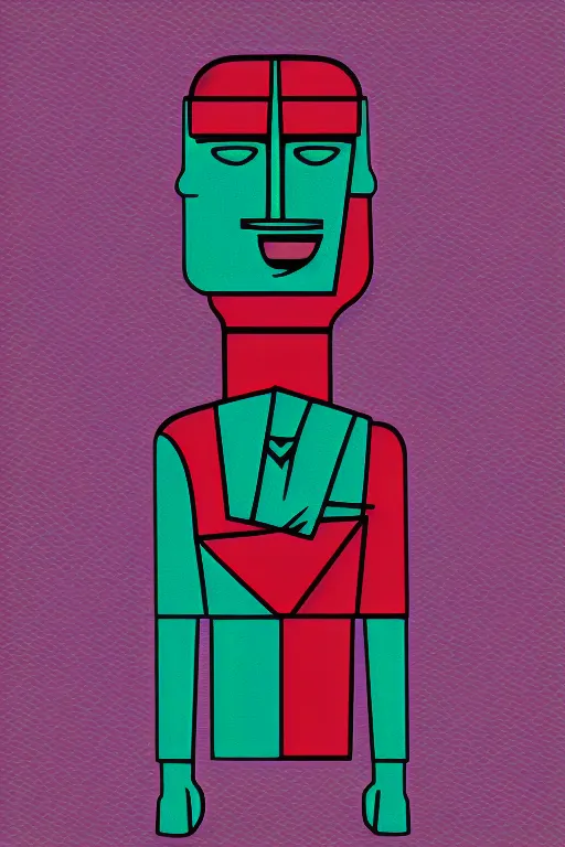 Image similar to cubist moai statue cutout digital illustration cartoon colorful beeple