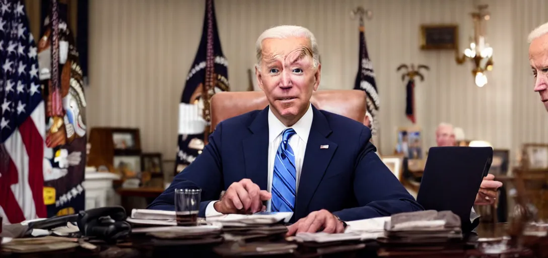 Prompt: Shot from the award-winning film Joe Biden Stock Market Man 10 million dollar budget,