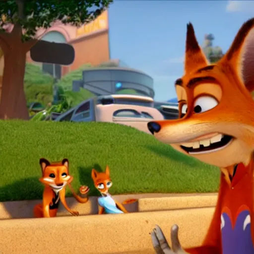 Prompt: Nick Wilde smoking weed in Zootopia movie