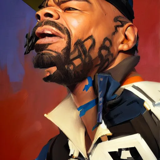 Image similar to greg manchess portrait painting of method man overwatch character, medium shot, asymmetrical, profile picture, organic painting, sunny day, matte painting, bold shapes, hard edges, street art, trending on artstation, by huang guangjian and gil elvgren and sachin teng