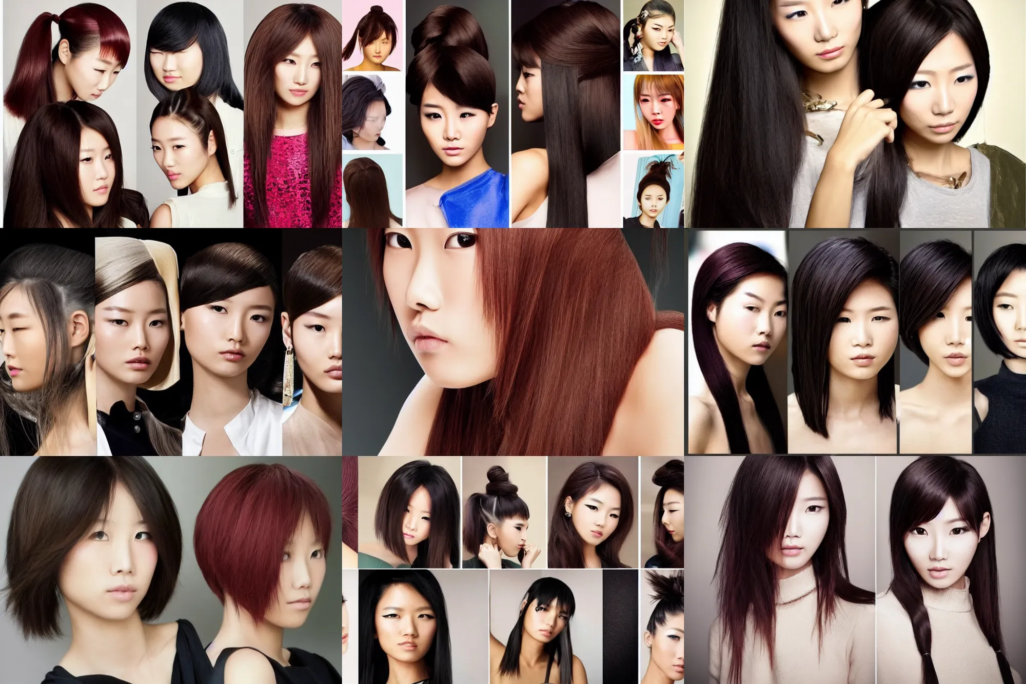 Prompt: female hairstyles, various colors, asian fashion models