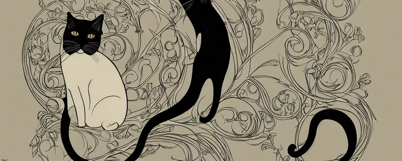 Prompt: art nouveau cat, trending on artstation