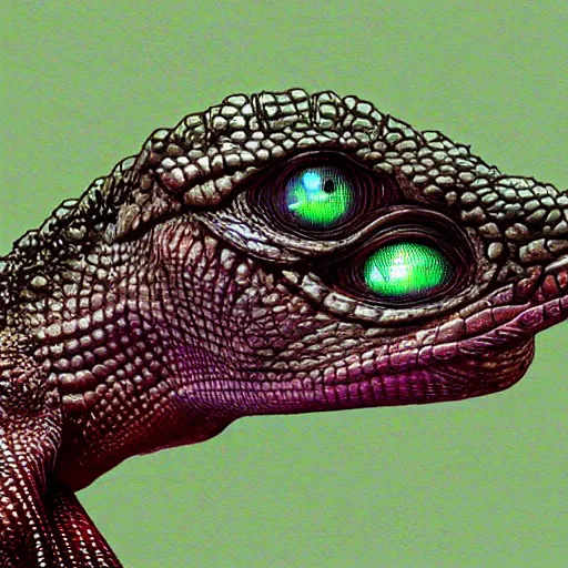 Image similar to portrait of a representative of a high - tech race of reptile from another galaxy, highly detailed, realistic, sharp focus