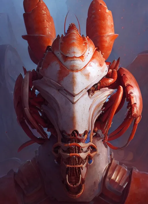 Image similar to subsurface scattering, white, lobster, paladin with face armor, by jesper ejsing, justin gerard, tomasz alen kopera, cgsociety and fenghua zhong, highly detailed, rim light, cinematic lighting, illustration, art, octane render, very coherent, cinematic, hyper realism, high detail, octane render, 8 k