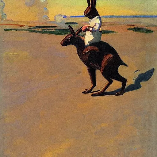 Image similar to panic attack rabbit riding a rocket by joaquin sorolla