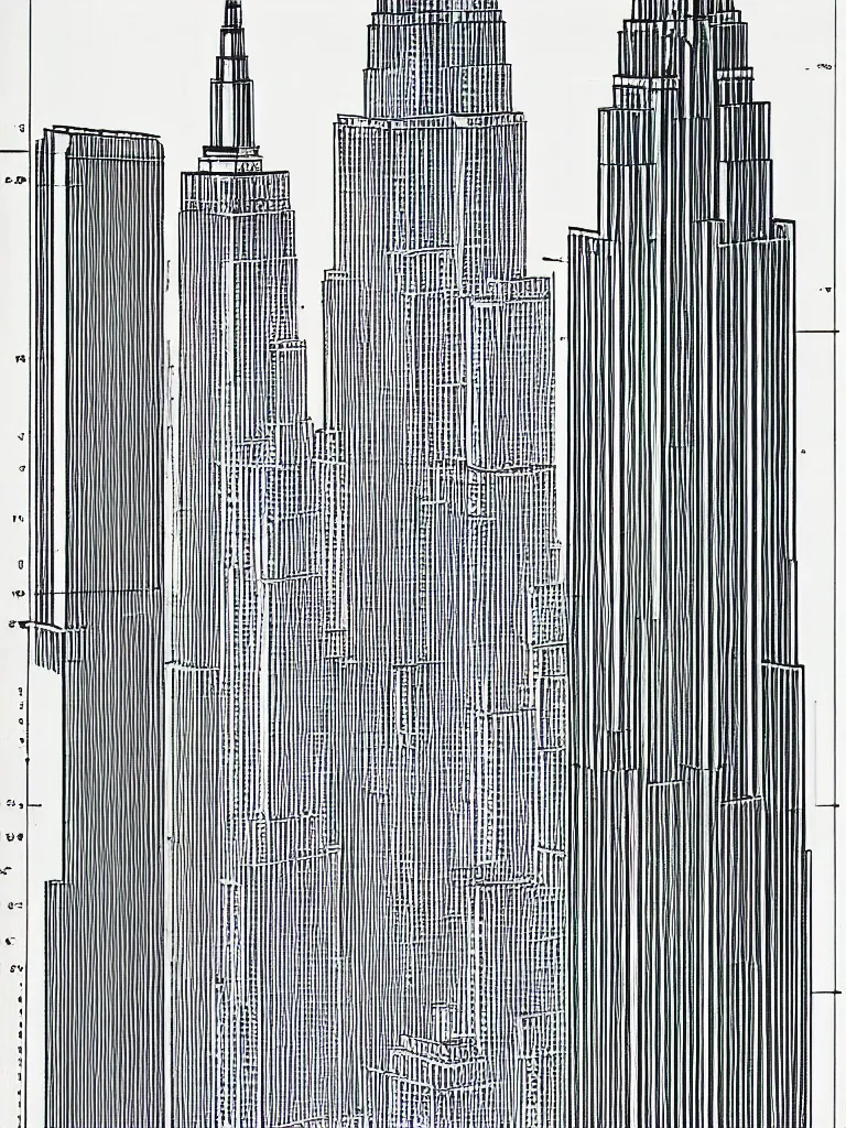Image similar to Architecture blueprint copy, Empire State Building. Vertical cut. Technical drawing