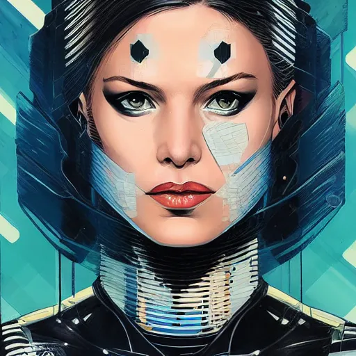 Image similar to portrait of a female android, by MARVEL comics and Sandra Chevrier