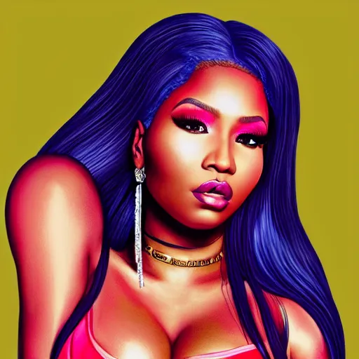 Prompt: nicki minaj portrait, highly detailed professional illustration, trending on artstation, hyper realistic 4 k